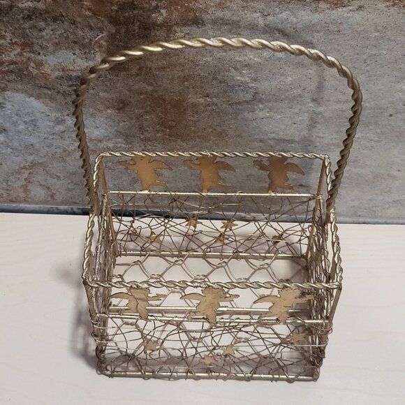 Gold Cherub Angel Stars Metal Wire Basket Twisted Handle - Picture 10 of 10